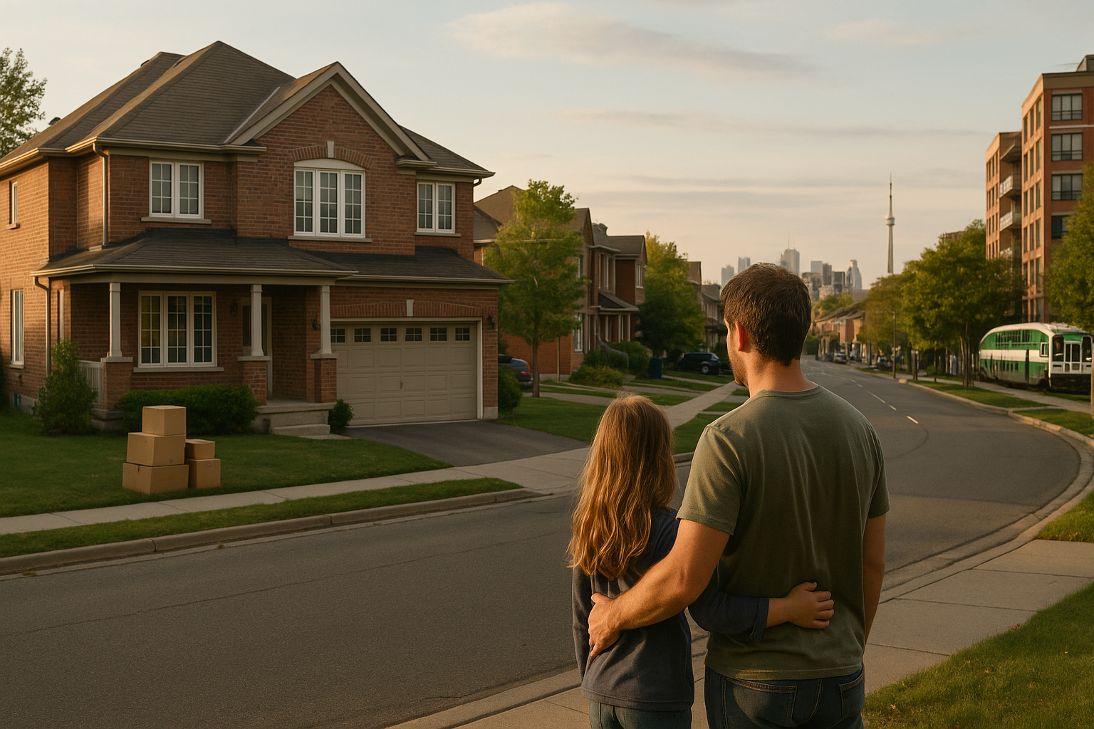 A relocating family views a suburban GTA home while considering space, commuting and access to Toronto.